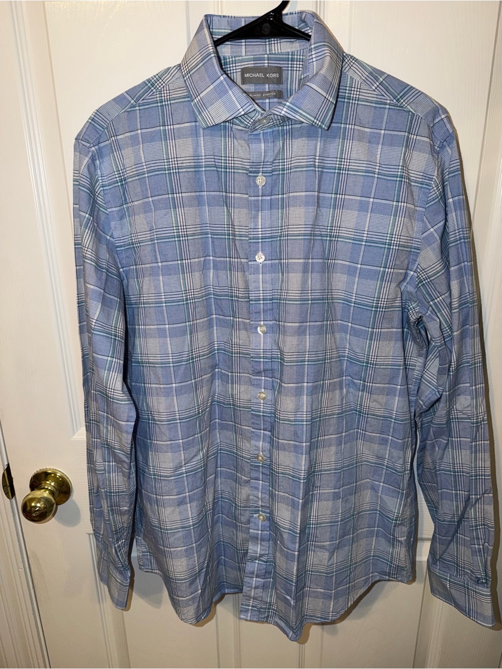 Michael Kors Blue Plaid Long-Sleeve Button-Down Shirt